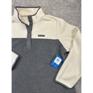 NWT Columbia Women's Fleece Pullover Sweater Sz 2X Grey/Chalk Half Snap Soft